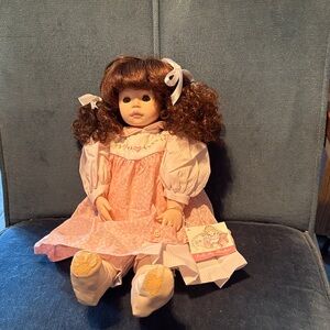 Virginia by Pauline Pink and White Doll with Curly Hair